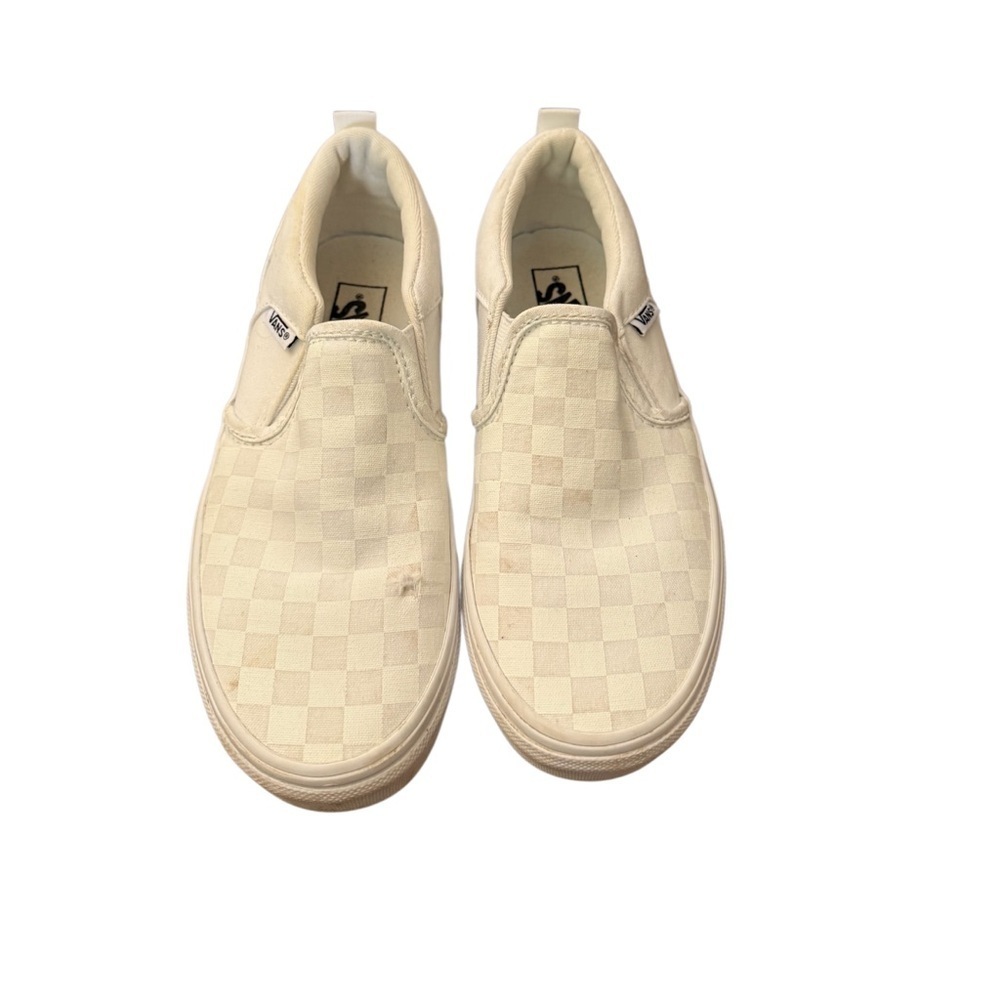 Vans Unisex Classic Checkered Slip-Ons in White- Size 2.0 Youth